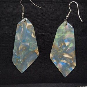 Blue Gold and Tan Pearl Essence Watercolor Earrings